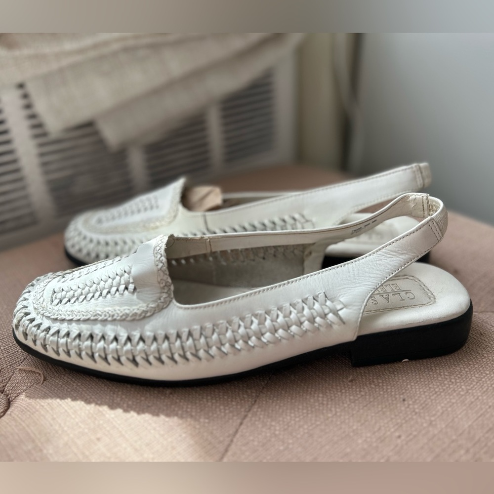 Vintage white slingback sandals with leather upper